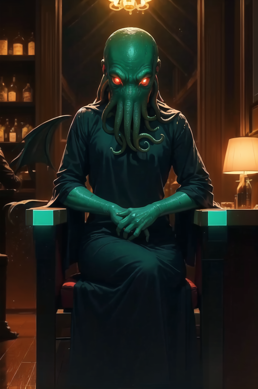 05931-3671124516-masterpiece, best quality, cthulhu, solo, wearing a black evening gown and sitting a bar in a fancy hotel, green skin, (claws),.png